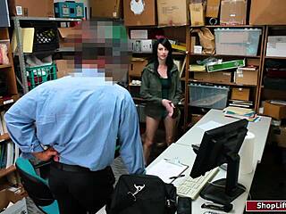 you won't believe how this hot shoplifter deepthroats the horny cop's cock before he bangs her hairy pussy missionary in the office!