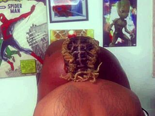 ebony bound in bondage gets big black cock massage lick then creampie finish