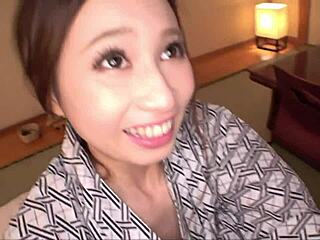 beautiful japanese busty milf shows huge natural tits in exclusive bedroom video.