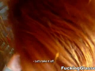 clueless redhead renata's shaved teen pussy wrecked doggystyle by glasses-wearing stud's hardcore thrusts