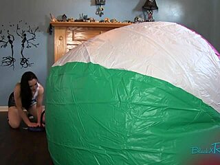 check out this mega beach ball inflation backstage with the milf