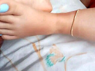 Gave my husband's friend a footjob massage with my tits 😘🦶