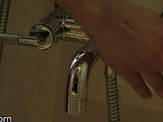 Cherry Kiss strips in shower for rimjob blowjob then bent over anal with natural tits.