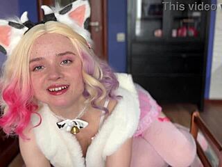 I'm spilling more milk from my petite nerd tits in curly blonde lingerie cosplay