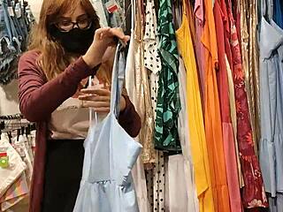 cutie gives sloppy public bj swallows in changing room