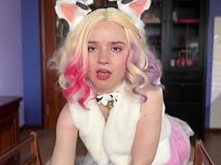 I'm spilling more milk from my petite nerd tits in curly blonde lingerie cosplay