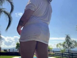 chubby ebony babe farts crazy by the pool 💨🍑 wet curves