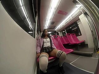 linda schoolgirl shemale rides bus in miniskirt pigtails