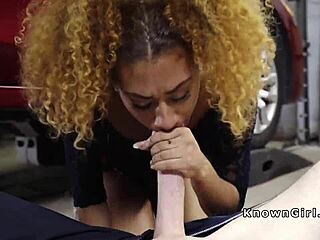 ebony spinner takes big cock pounding in car shop