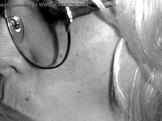 Blonde with glasses slides on monster cock outdoors pov