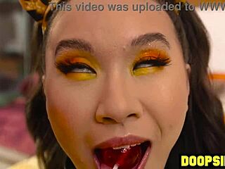 Horny Petite Asian Teen Bent Over Doggystyle by Big Cock Neighbor on Halloween