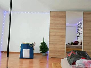 admire this cute blonde's sexy legs and tits in christmas pole dancing?