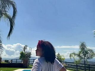 chubby ebony babe farts crazy by the pool 💨🍑 wet curves