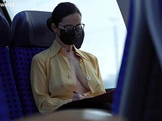 Business Slave Wife Braless Downblouse Flashing Saggy Tits Public Lingerie Tease