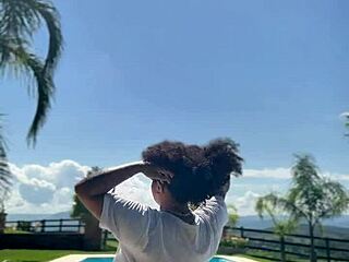 chubby ebony babe farts crazy by the pool 💨🍑 wet curves