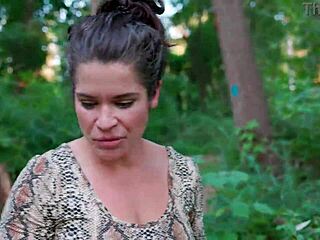 thong bodysuit clings tight as milf flashes her curves on the trail