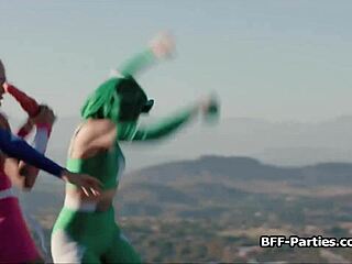 Cosplay 4some Teens Ride Alien Dildos and Cock