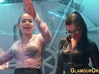 glam sluts in shower orgy suckin' and bangin' huge schlongs outside