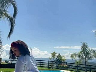 chubby ebony babe farts crazy by the pool 💨🍑 wet curves