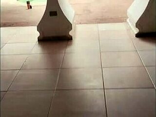 delivery guy catches curvy colombian redhead spreading ass poolside