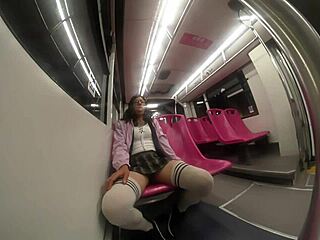 linda schoolgirl shemale rides bus in miniskirt pigtails