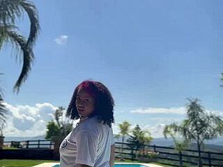 chubby ebony babe farts crazy by the pool 💨🍑 wet curves