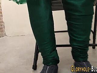 Arab babe sucks massive black cock at gloryhole for facial cumshot