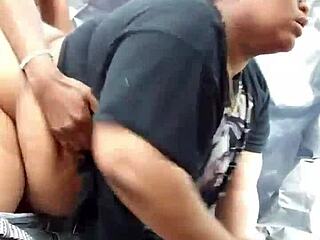 nerdy ebony milf's fat ass pounded by monster cock in public park