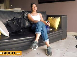 Fake job interview. Amateur Colombian model pussy pounded rough hard.