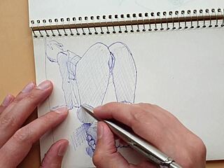 Esboço rápido com caneta Parker captura latina de quatro com fetiche de pés