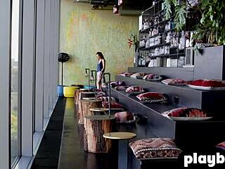 petite yana west strips naked exposing big natural tits