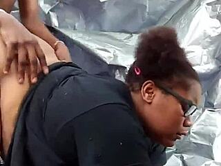 nerdy ebony milf's fat ass pounded by monster cock in public park