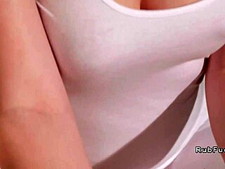 busty masseuse slips fingers into oiled brunette's wet folds