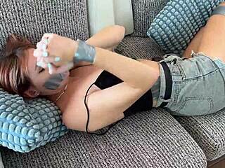 Bound blonde teen teased hard on countertop... hot moans! 😏🔥