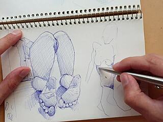 quick parker ballpoint sketch in my book captures latina's doggy style foot fetish pose