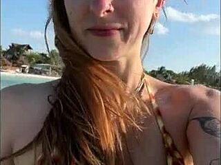 Nympho Redhead Teases Creamy Pussy On Sand-Covered Beach In XXX Vlog