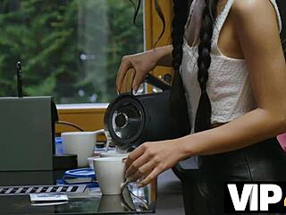 son's young pigtail girlfriend shaves pussy for cheating daddy fuck