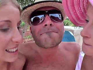 Blonde teen bends for big cock and dildo double anal pounding outdoors