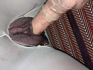 i fuck her through ripped stockings till pussy overflows creampie