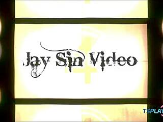 Blonde shemale Samanta jerks monster cock solo