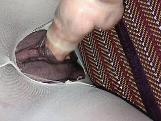 i fuck her through ripped stockings till pussy overflows creampie