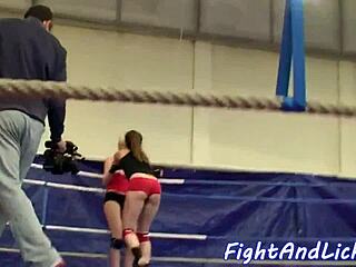 Euro Lesbians Wrestle in Panties Before Backstage Oral Catfight Fun