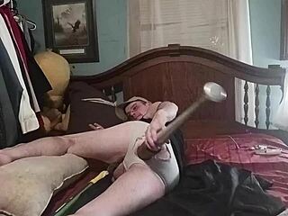 She crams dildo deep in ass