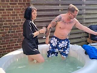 Mya Lorenn's Gaping Ass Rides Neighbor's Cock to Cum Swallow in Garden