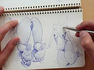 quick parker ballpoint sketch in my book captures latina's doggy style foot fetish pose