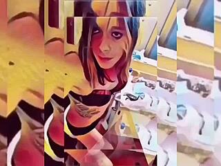 bathroom shemale strips underwear teasing till clothes rip