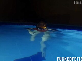 Helen Star teases in sexy swimwear at night pool