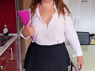 Blonde schoolgirl huge ass fucked hard by math teacher spanking!
