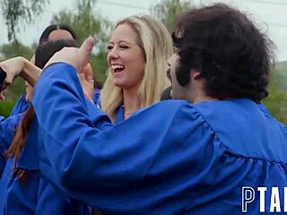 Alona spies stepdad pounding Lily, then dives into wild grad party threesome fuckfest