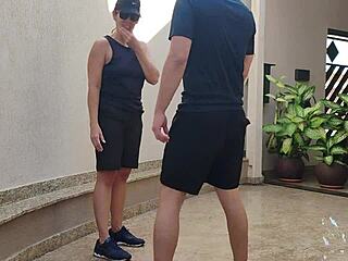 Brazilian mature screams as cock rips clothes and pounds juicy pussy in garage quickie creampie